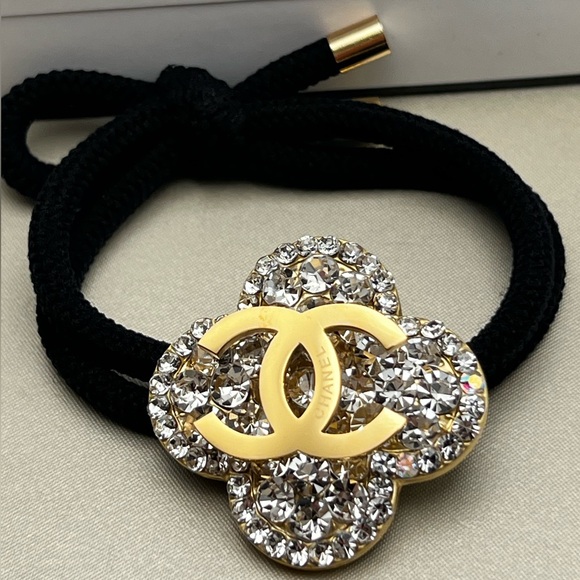 Chanel Beauty Accessories - Hair Tie Beauty Chanel Or Wristband & Small Shopping Bag Gold CC Rhinestones
